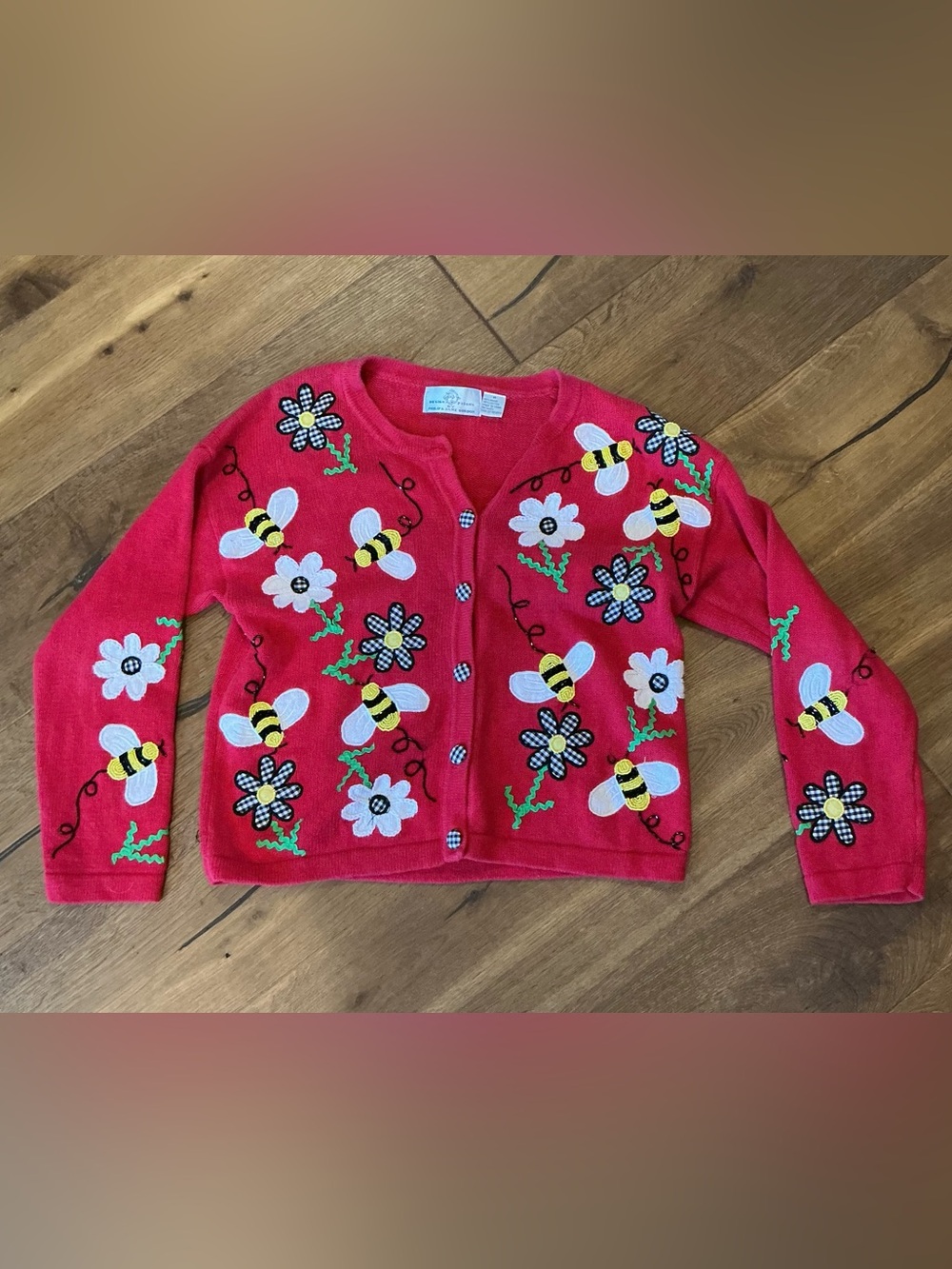 Design Options by Philip & Jane Gordon Embroidered Bee & Flower Cardigan Sweater